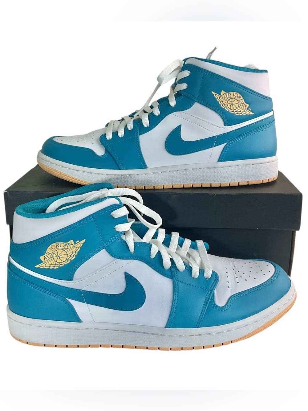 Nike Air Jordan 1 Mid Shoes "Aquatone" White Celestial Gold DQ8426-400 Size 11.5